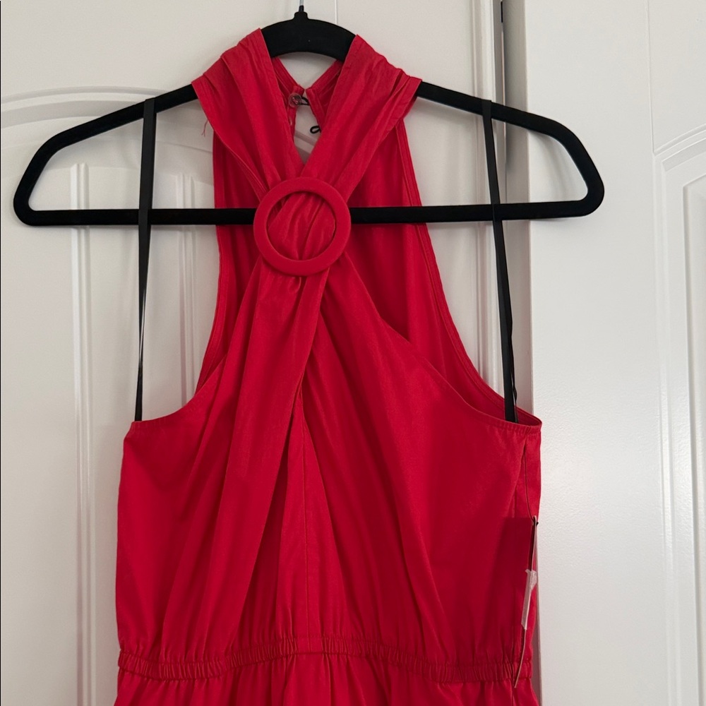 Red Halter Midi Dress with Ring Detail - Picture 3 of 5